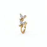 KIRO UK floral faux nose ring with two stacked flower designs and clear cubic zirconia stones on a snug no piercing nose cuff