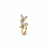 KIRO UK floral faux nose ring with two stacked flower designs and clear cubic zirconia stones on a snug no piercing nose cuff