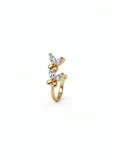KIRO UK floral faux nose ring with two stacked flower designs and clear cubic zirconia stones on a snug no piercing nose cuff
