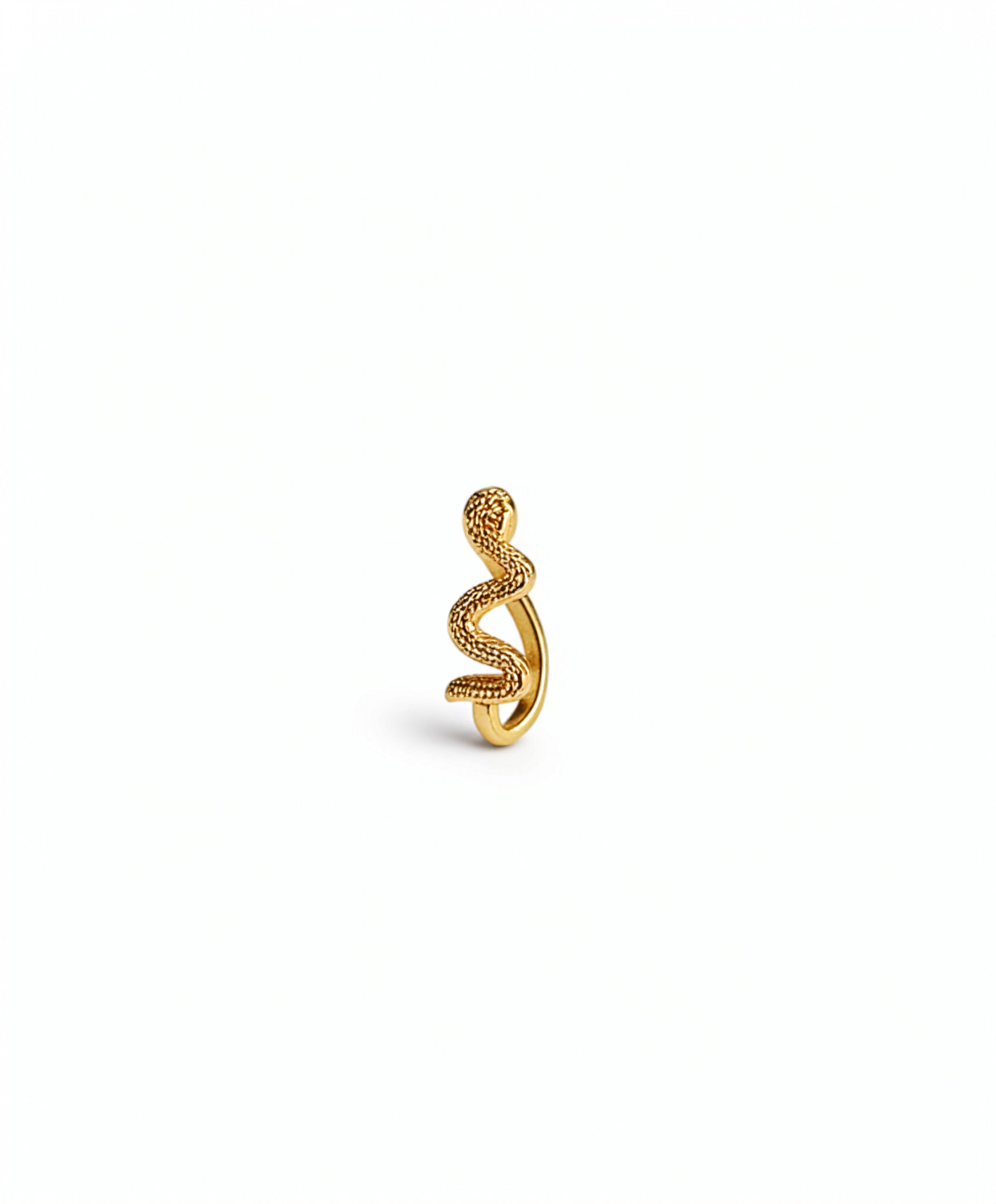 Gold serpent faux nose ring by KIRO UK shown on a white background from the Nose Ring and Faux nose rings collections