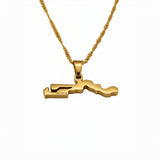 Gold plated Gambia map necklace with Gambia engraved on the pendant and a textured chain by KIRO UK celebrating national pride