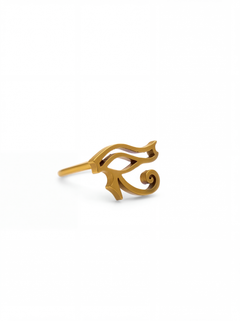 Gold Eye of Horus nose stud by KIRO UK in stainless steel with a curved L bend design from the Egyptian Collection
