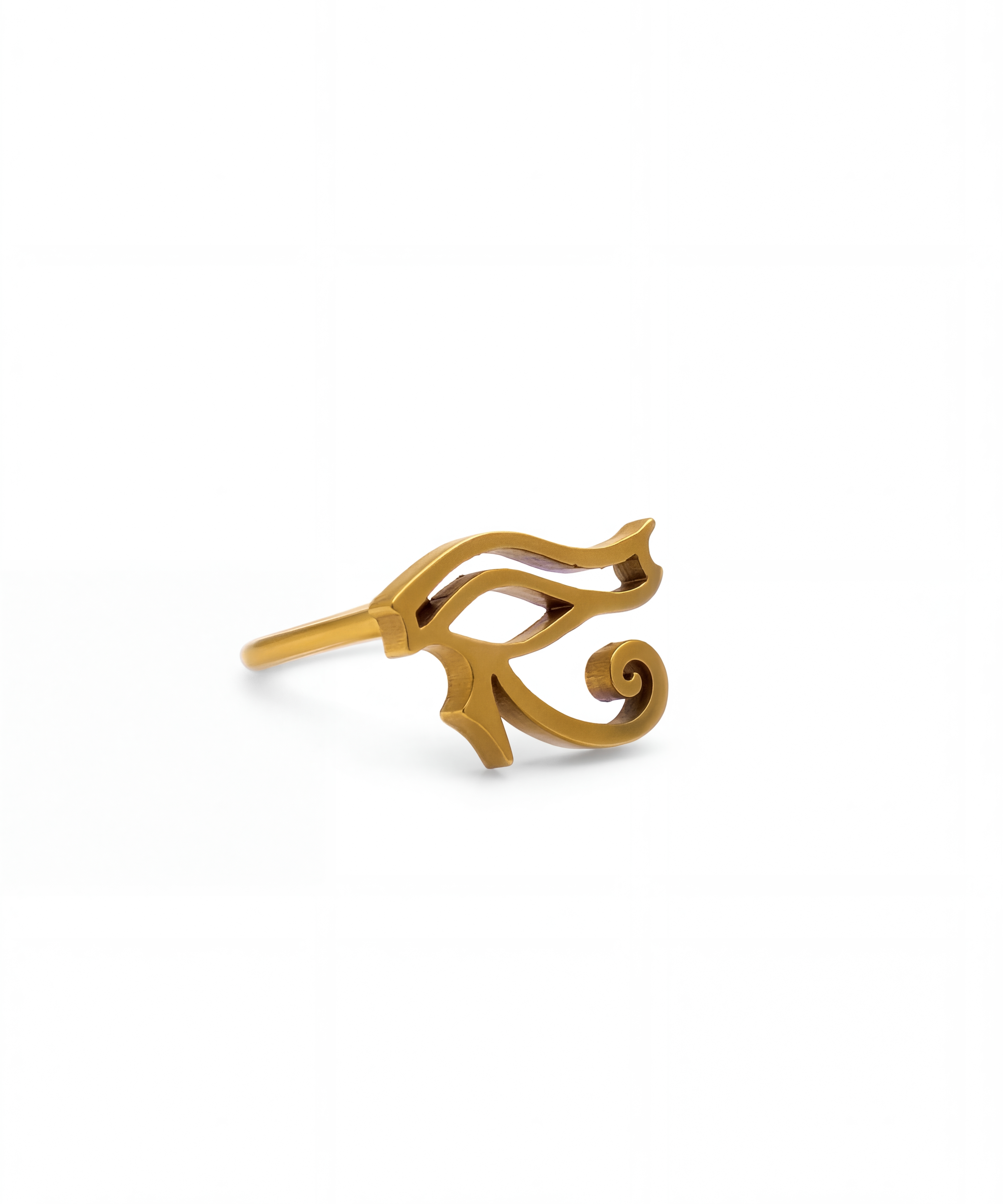 Gold Eye of Horus nose stud by KIRO UK in stainless steel with a curved L bend design from the Egyptian Collection
