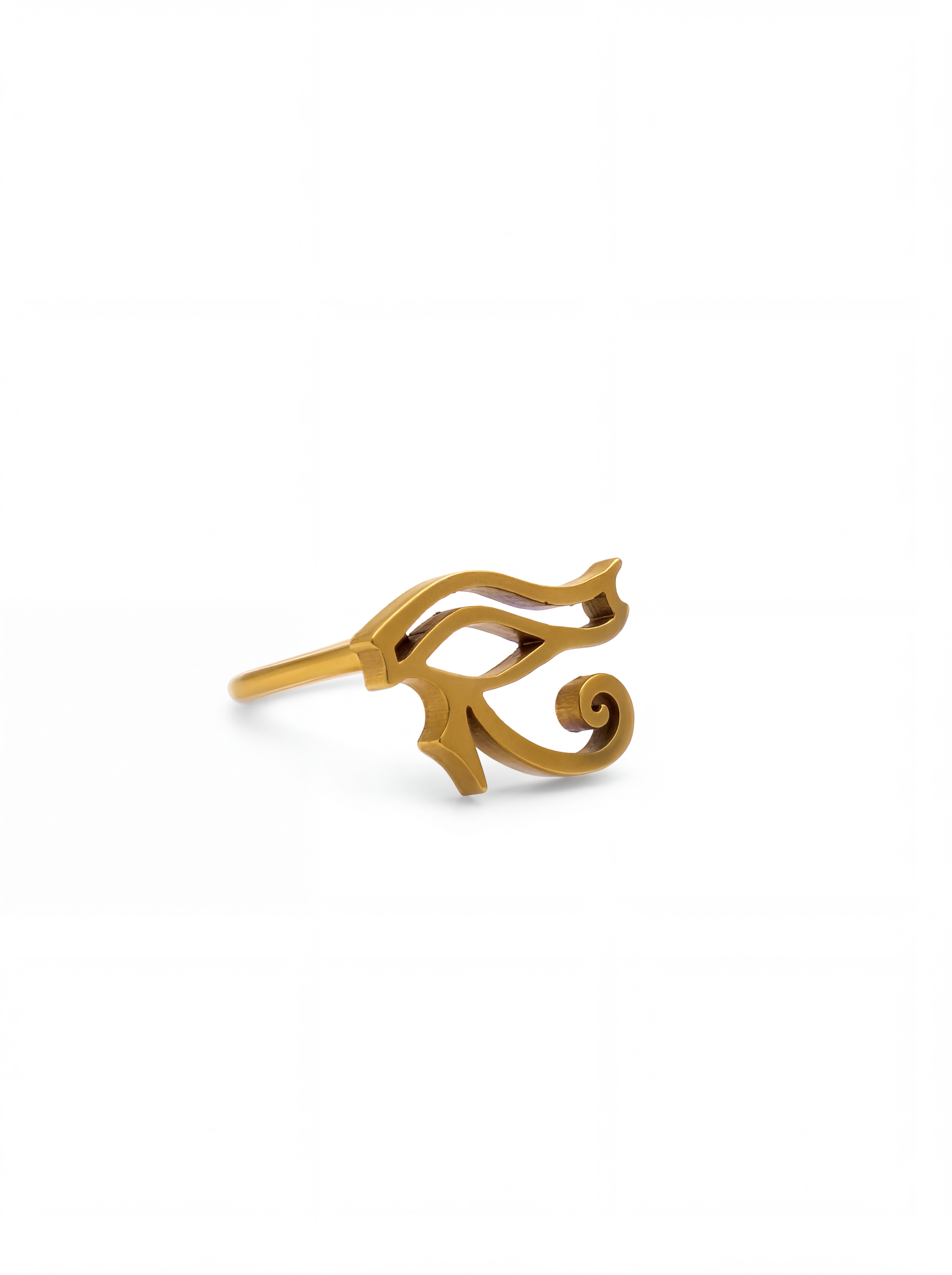 Gold Eye of Horus nose stud by KIRO UK in stainless steel with a curved L bend design from the Egyptian Collection
