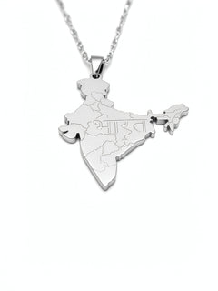 KIRO UK silver plated India map necklace pendant engraved with Bharat in Hindi on a chain