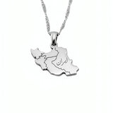 Silver plated map of Iran necklace with Persian engraving on a chain KIRO UK cultural jewelry design