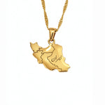 Gold plated Iran map necklace with geometric pendant engraved with Iran in Persian on a gold chain by KIRO UK