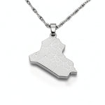 Silver plated map of Iraq pendant necklace with Arabic lettering and geometric detailing a meaningful national pride accessory by KIRO UK