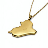 Gold plated Iraq map pendant necklace with KIRO engraving on the reverse and a delicate chain from KIRO UK