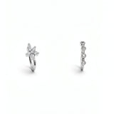 Two sterling silver nose rings with sparkling cubic zirconia details, including a floral cluster design and a vertical row of round stones on a white background