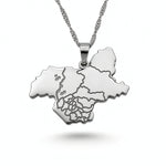 Silver plated Kashmir map pendant necklace with Urdu engraving on a chain celebrating national pride by KIRO UK