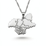 Silver plated Kashmir map pendant necklace with Urdu engraving on a chain celebrating national pride by KIRO UK