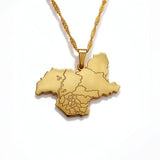Gold plated Kashmir map necklace with Urdu engraving and a detailed pendant celebrating national pride in a distinctive statement design