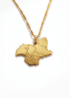Gold plated Kashmir map necklace with Urdu engraving and a detailed pendant celebrating national pride in a distinctive statement design