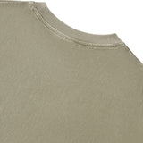 Close up of a green cotton T shirt neckline and soft fabric from KIRO