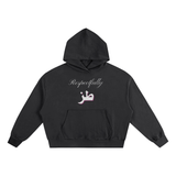 Black oversized cotton hoodie with extra large hood, front pouch pocket, and Respectfully Toz lettering from KIRO Clothing collection