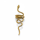 KIRO gold plated snake ring with intricate detailing, wraps around finger. Resizable statement jewelry.