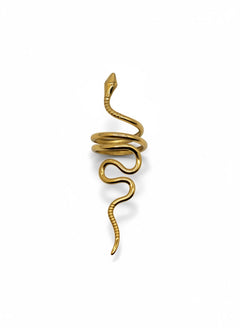 KIRO gold plated snake ring with intricate detailing, wraps around finger. Resizable statement jewelry.