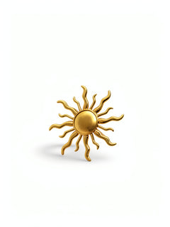 KIRO gold ring in the shape of a sun shining with several large rays and small rays. The ring is adjustable to size.