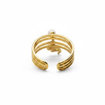 KIRO gold plated stackable ring with a serpent design and a small pearl accent. Resizeable.