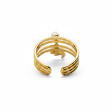 KIRO gold plated stackable ring with a serpent design and a small pearl accent. Resizeable.