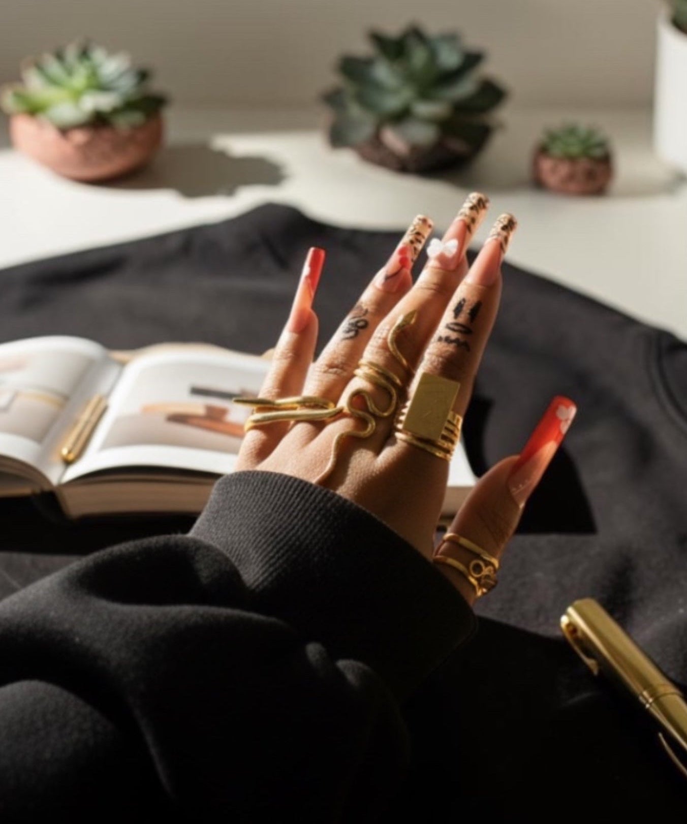 KIRO gold plated Serpent XL ring with intricate snake design, adjustable size, statement accessory.