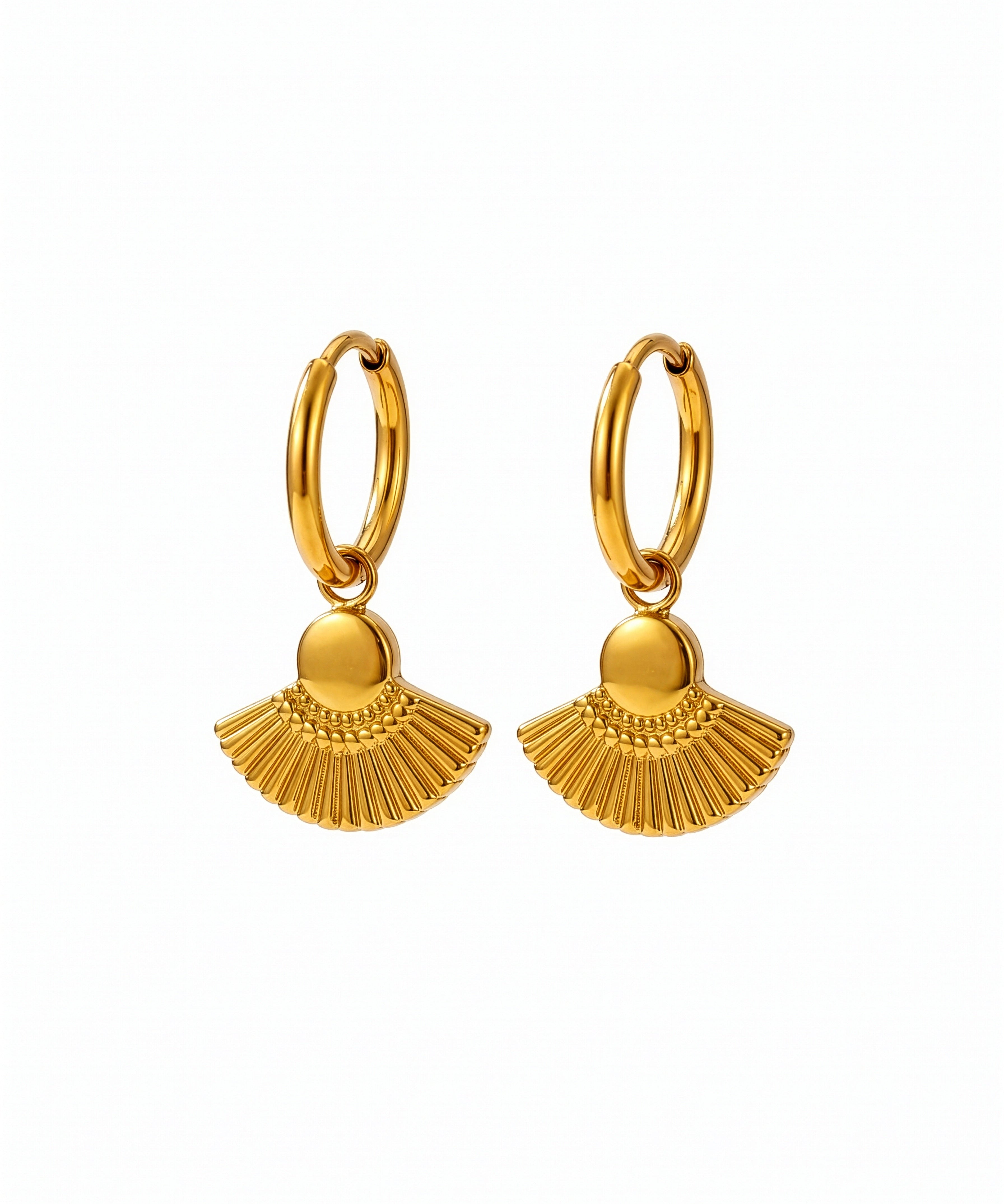 Kiro 18k gold plated fan shaped Huggies earrings