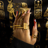 18k Gold plated KIRO meroe two finger bar ring, stacked with other rings on different fingers.