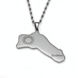 Silver plated Kurdistan map necklace with engraved sun emblem and Kurdistan lettering on a stainless steel pendant by KIRO UK