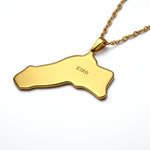 Gold plated Kurdistan map pendant necklace with KIRO UK engraving on a linked chain shown against a white background