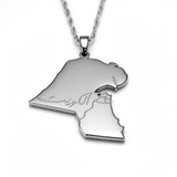 Silver plated Kuwait map necklace with Arabic lettering on the pendant, celebrating Middle Eastern heritage and national pride from KIRO UK