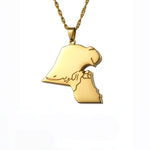 18K Gold Plated Kuwait map pendant necklace with Arabic lettering and a stylized falcon design celebrating Kuwaiti national pride