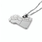 Silver plated Libya map necklace pendant with Arabic engraving on a chain celebrating North African heritage by KIRO UK