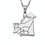 Silver plated Mauritania map necklace with Arabic engraving on the pendant and a linked chain from KIRO UK for proud cultural wear
