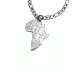 Silver Africa map pendant necklace on a figaro chain by KIRO UK with sterling silver plating over stainless steel for a bold heritage inspired look