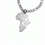 Silver Africa map pendant necklace on a figaro chain by KIRO UK with sterling silver plating over stainless steel for a bold heritage inspired look