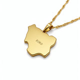 18k Gold Plated necklace of the map of Nigeria. the back of the necklace is plain with "KIRO" engraved.