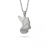 Silver plated Nubia map necklace with engraved Nubian lettering on a chain by KIRO UK