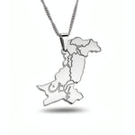 Silver plated Pakistan map necklace with Urdu lettering on the pendant and a chain representing national pride