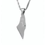 Silver plated Palestine map pendant necklace by KIRO UK featuring a geometric country outline on a textured chain