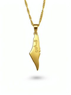18K gold plated Palestine map pendant necklace with Arabic script on a twisted chain by KIRO UK