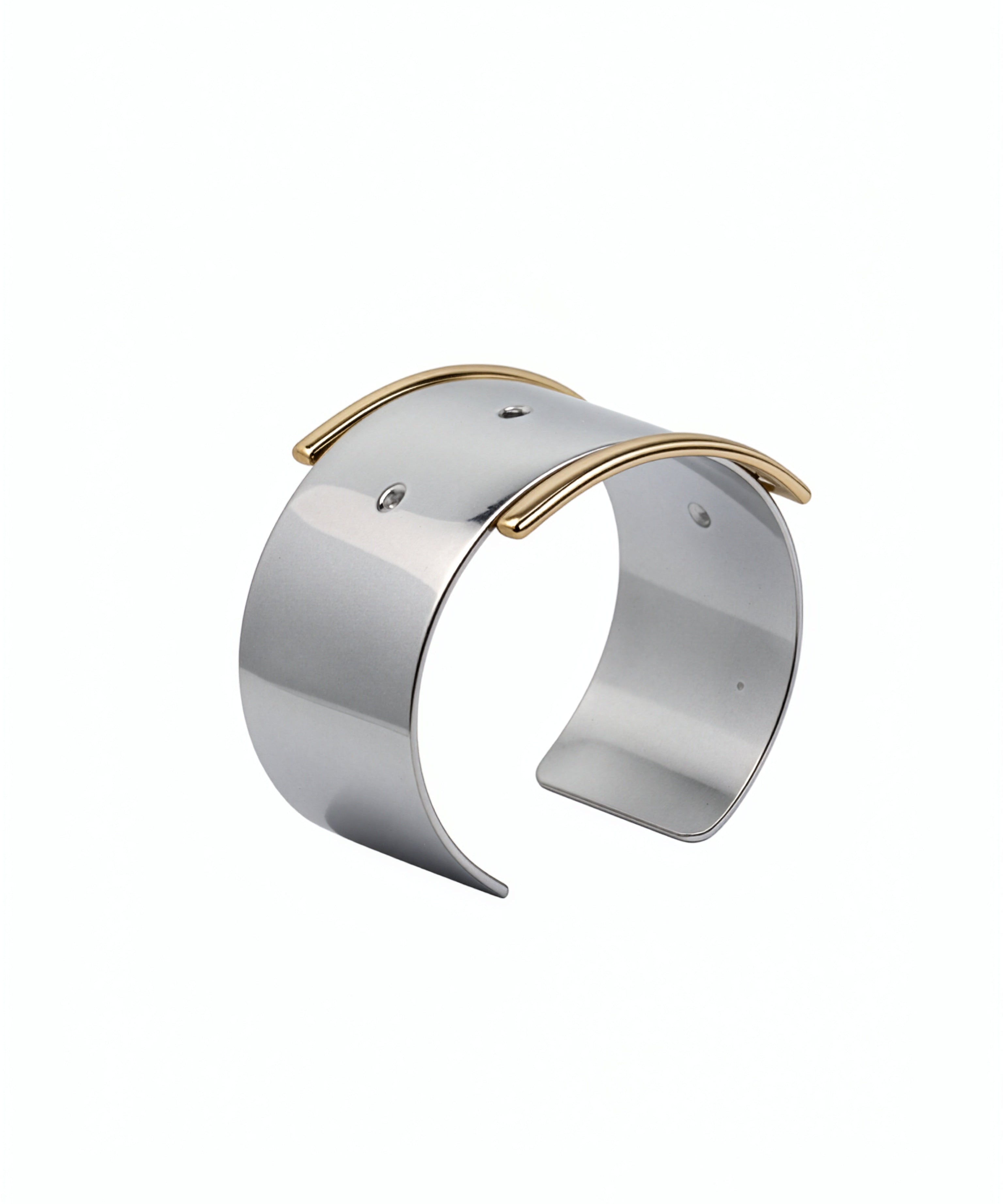 KIRO silver belt bangle with gold buckle detail