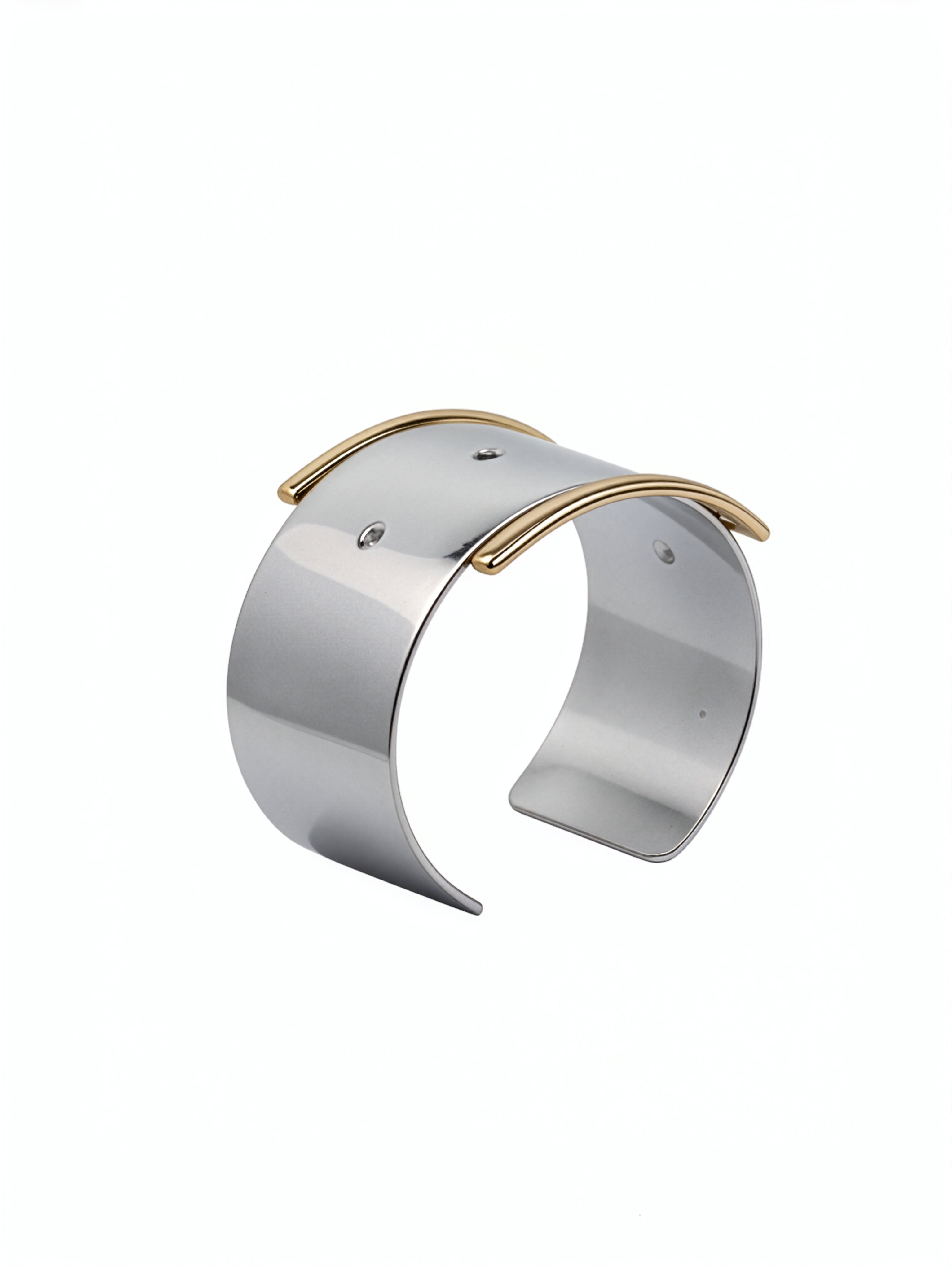 KIRO silver belt bangle with gold buckle detail