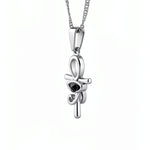 KIRO silver Ankh Horus fusion pendant necklace with a central black gemstone on a delicate chain