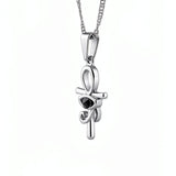 KIRO silver Ankh Horus fusion pendant necklace with a central black gemstone on a delicate chain