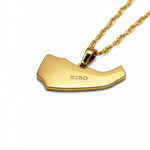 18K gold plated Somaliland map necklace with KIRO engraving and a matching chain displayed on a white background