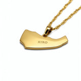 18K gold plated Somaliland map necklace with KIRO engraving and a matching chain displayed on a white background