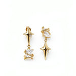 18K gold plated star drop earrings with clear cubic zirconia accents and ornate gold loops on a white background from KIRO UK Earrings