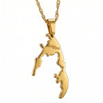 Gold plated Tamil Eelam map necklace with Tamil lettering on a linked chain from KIRO UK celebrating national pride and heritage