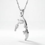 Silver plated Tamil Eelam map necklace with Tamil script pendant on a chain by KIRO UK